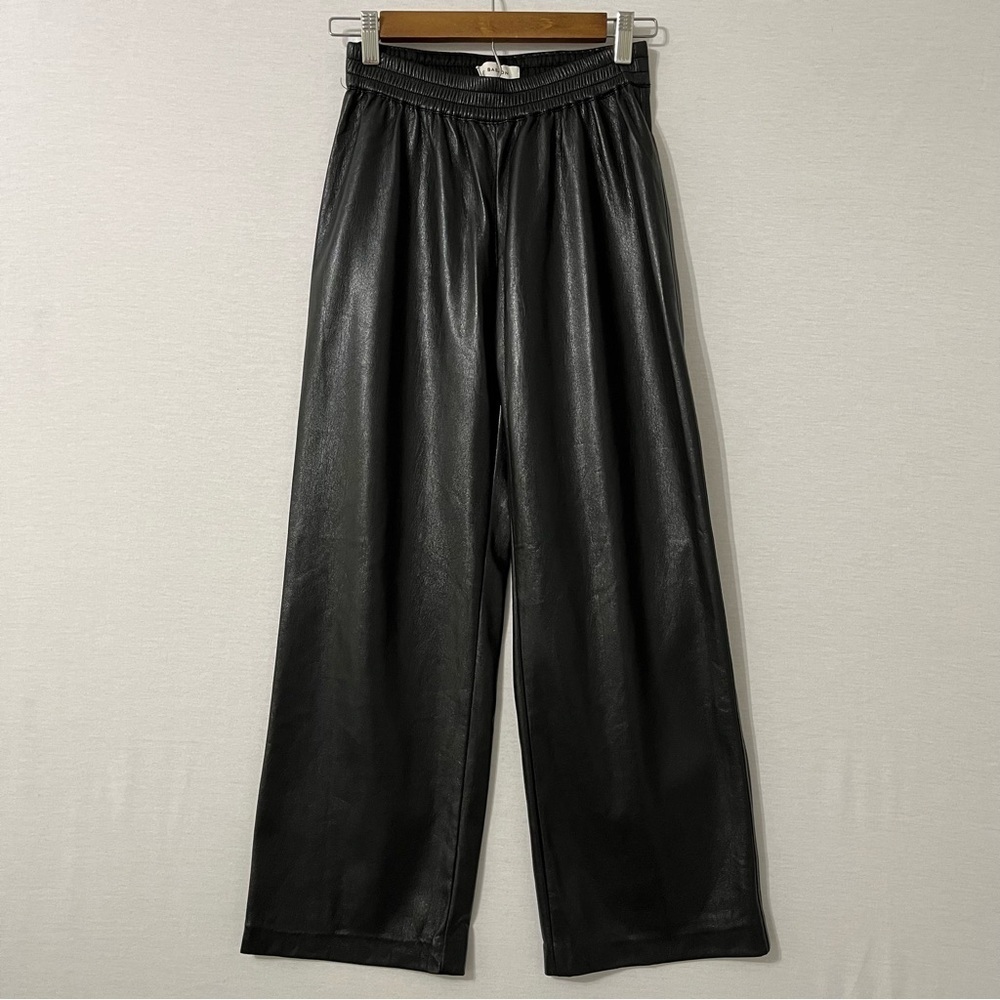 Babaton‎ Black Faux Leather Pull-on Straight Leg Pants size 2XS